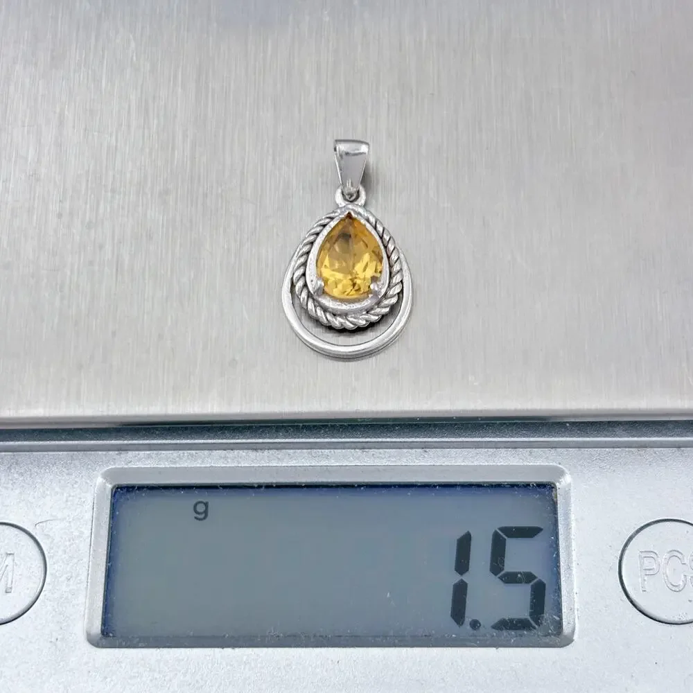 Vintage Sterling Silver 925 Citrine Pendant